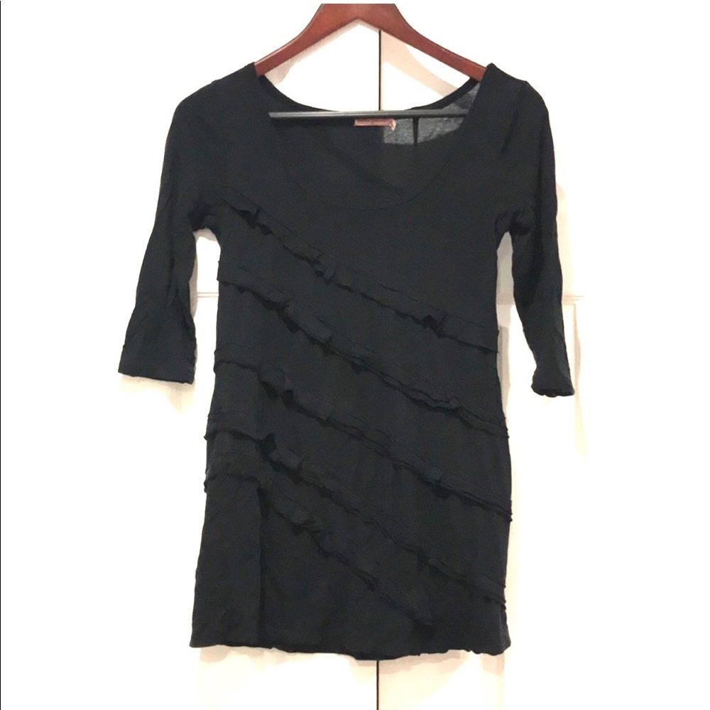 Juicy Couture Black T-Shirt Ruffle Top Sz P Small